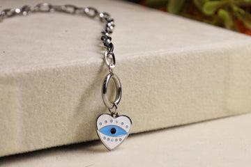 W Chain Bracelet -Evil Eye Heart Link