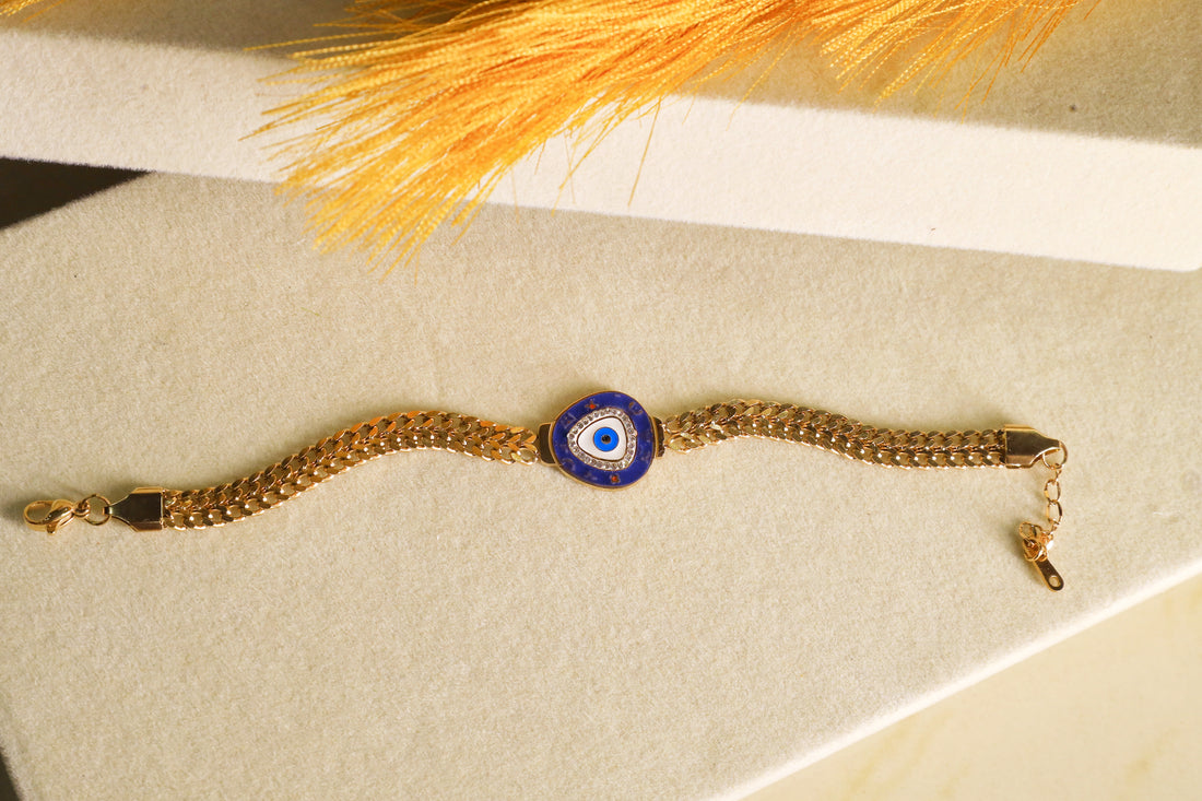 W Chain Bracelet -Evil Eye Golden Links